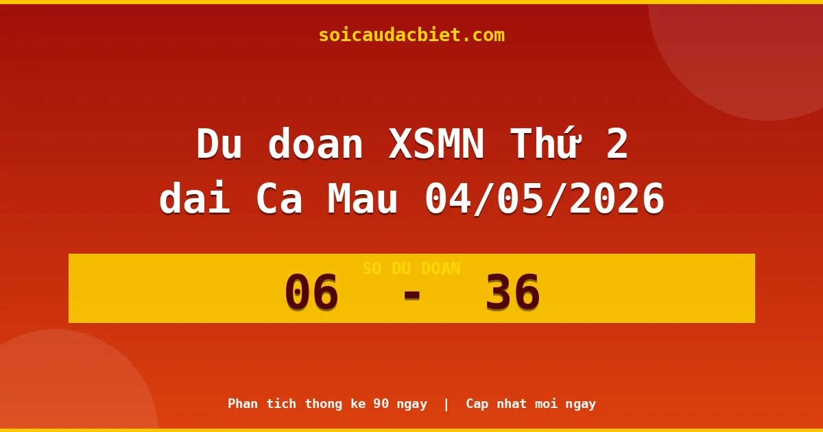 Dự đoán XSMN Thứ 2 đài Cà Mau 04/05 chuẩn xác nhất
