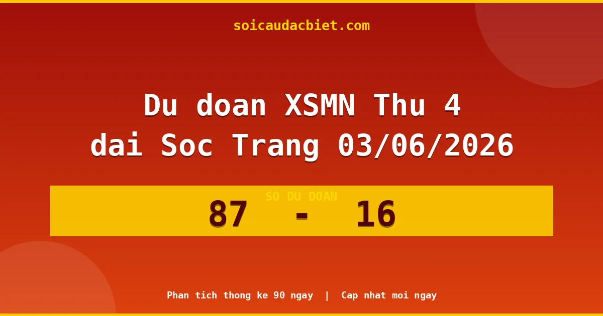Dự đoán XSMN Thứ 4 đài Sóc Trăng 03/06 chuẩn xác nhất